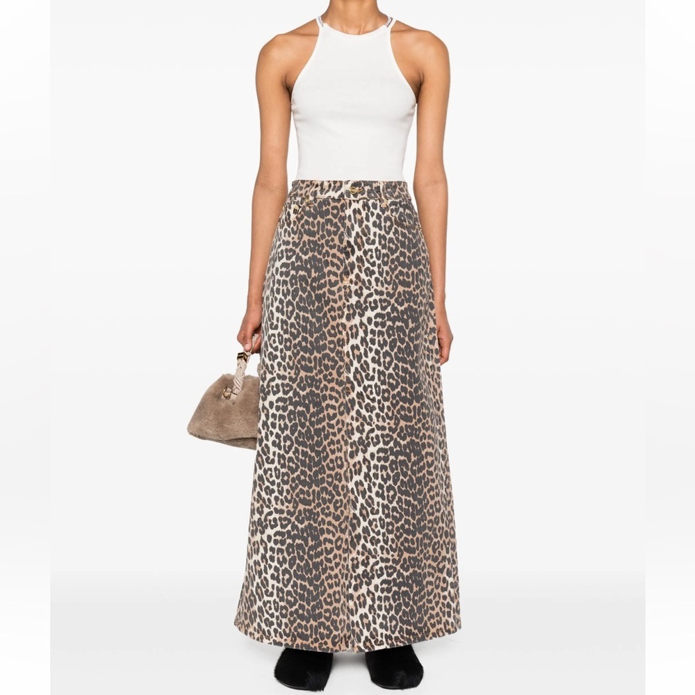 GANNI denim leopard maxi skirt | Medium | 38